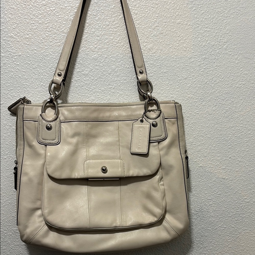 Coach Cream Shoulder Bag with Structured Design